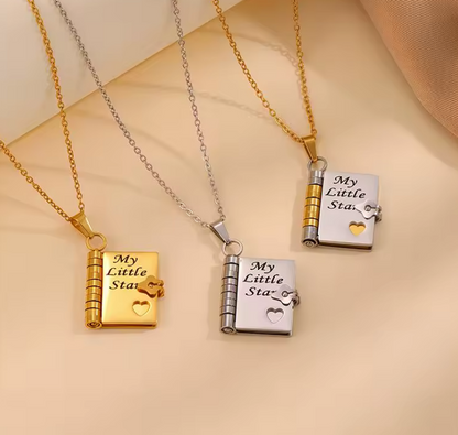My Little Star Openable Book Necklace – Stainless Steel Mini Book Pendant for Women