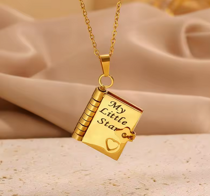 My Little Star Openable Book Necklace – Stainless Steel Mini Book Pendant for Women