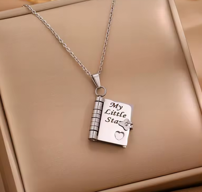 My Little Star Openable Book Necklace – Stainless Steel Mini Book Pendant for Women