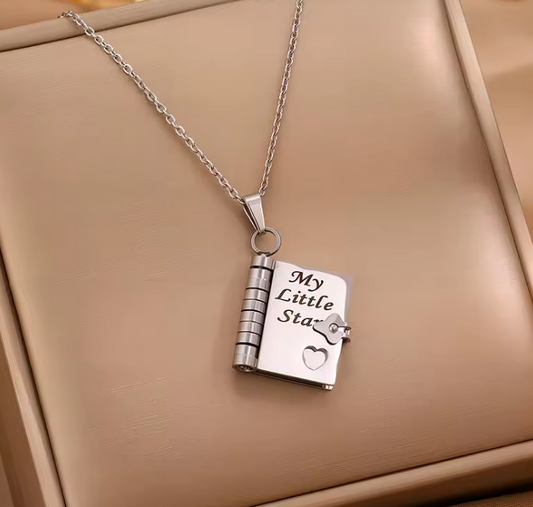 My Little Star Openable Book Necklace – Stainless Steel Mini Book Pendant for Women